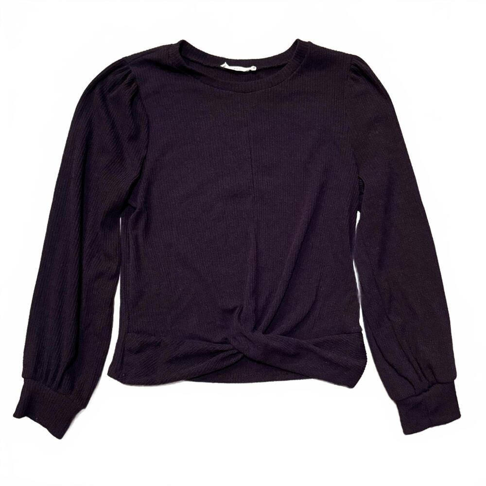 LUSH rib-knit twist-front long sleeve top, deep‎ plum – XXL